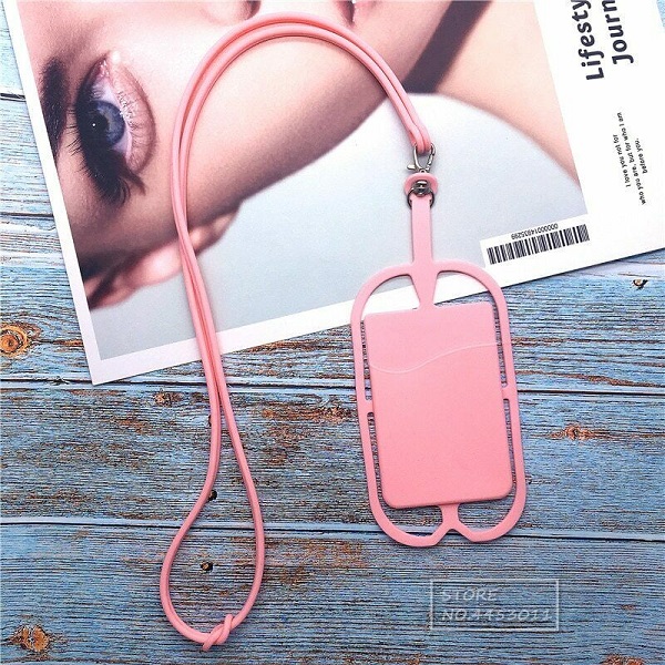 PINK SILICONE PHONE LANYARD HOLDER CASE COVER UNIVERSAL NECK STRAP NECKLACE SLING
